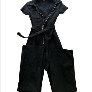 Black Zip- Front Short Sleeve Utility  Jumpsuit Size 7-9